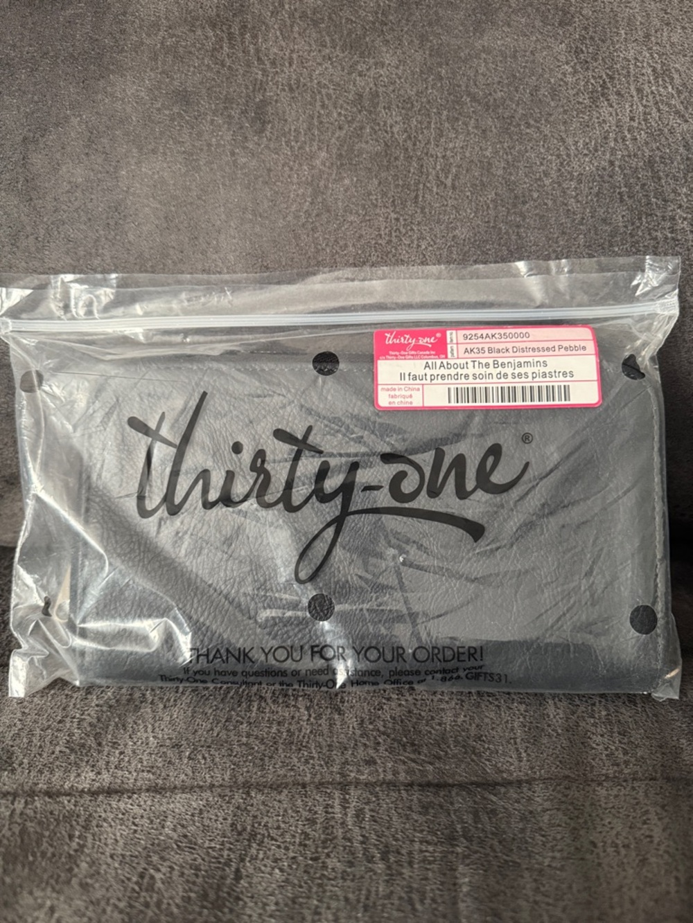 Thirty-One All About the Benjamins Wallet - Black Distressed Pebble